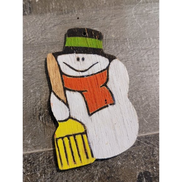 Vintage wooden smiling happy snowman broom ornament Decor Xmas - Picture 3 of 3